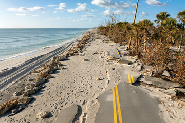 Hurricane Milton storm surge destroyed Manasota Key road at Blind Pass Beach. Severe damage to...