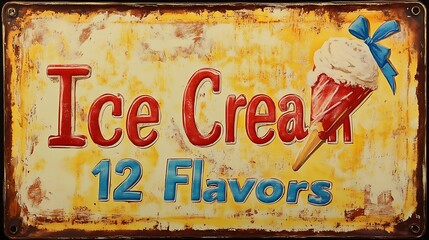 Vintage metal sign advertising ice cream flavors.