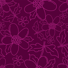 Fototapeta premium Trendy floral seamless pattern. Simple red and beige daisy. Spring flower template for packaging, postcards, textile printing, wallpaper. Hand drawn illustration isolated on white background