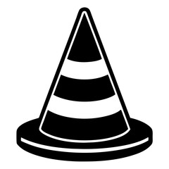 Road Closure Barrier Symbol – Flat Black traffic cone Construction Warning Design

