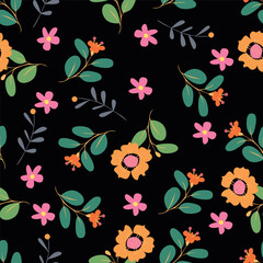 Trendy floral seamless pattern. Simple red and beige daisy. Spring flower template for packaging, postcards, textile printing, wallpaper. Hand drawn illustration isolated on white background