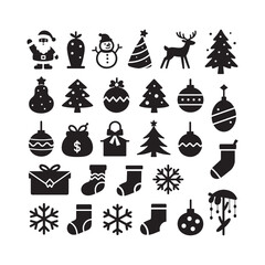 Traditional Christmas Silhouettes Collection – Santa, Reindeer, Snowman, Ornaments & Holiday Icons in Minimalist Black and White