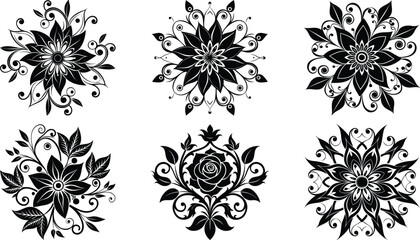 Mandala Style Floral Vector Icons in Intricate Designs