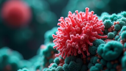 Microscopic image of red virus