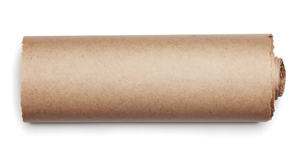 Obraz premium Rolled Aged Paper Scroll Texture Background: Antique Parchment Roll Isolated on White with Detailed Surface for Creative Projects.