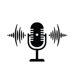 Retro microphone sound waves audio recording