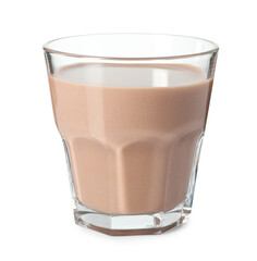 Tasty chocolate milk in glass isolated on white