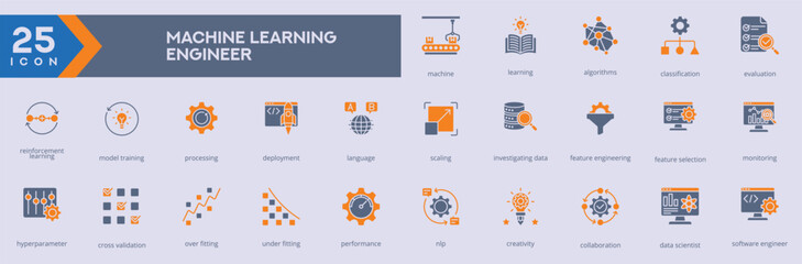 Machine Learning Engineer icon set vector image in glyph style
Machine Learning Engineer set of Web icons in glyph style
Machine Learning Engineer icon for Web and glyph app