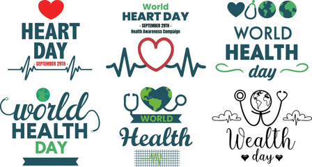 Heart and Health Day Icons with Modern Typography