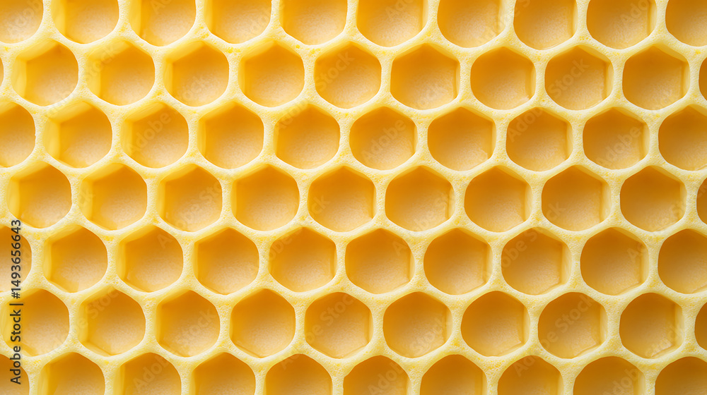 Poster geometric yellow honeycomb pattern: close-up of natural texture and repeating hexagonal structure, p