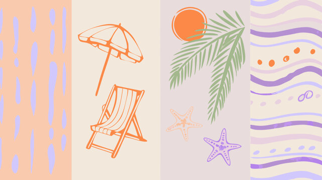 Dreaming of a serene beach vacation with sun umbrella and starfish in a playful summer color palette