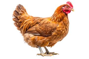 Fototapeta premium Full body of brown chicken hen standing isolated on white background PNG