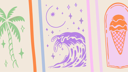 Summer dreaming of palm trees ocean waves and sweet ice cream treats with pastel color palette and