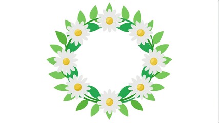 Delicate Daisy Wreath with Lush Green Leaves against a Clean White Background