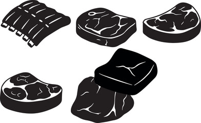 Assorted cuts of meat steak ribs beef graphic illustration