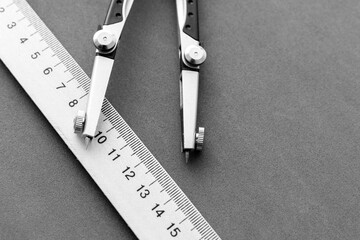 Circinus, compasses and wooden measuring ruler