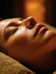 Naklejka premium Serene Spa Day Close Up of Woman Receiving Facial Treatment, Relaxation