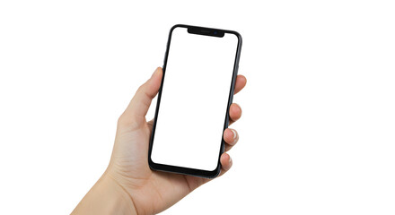 Hand Holding Black Smartphone with Blank White Screen