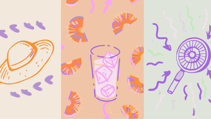 Summer vibes A whimsical beach picnic with refreshing drinks and playful exploration in pastel hues