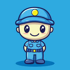 Adorable Cartoon Police Officer in Blue Uniform