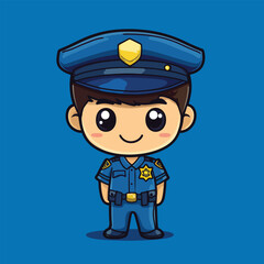 Adorable Cartoon Police Officer with Big Eyes and Uniform