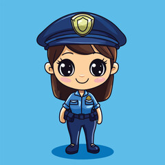 Adorable Cartoon Policewoman with Large Eyes and Blue Uniform (1)