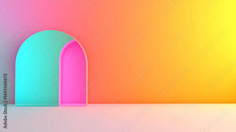 Poster colorful archway portal background with vibrant gradients and minimalist design for modern presentat