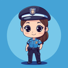Adorable Cartoon Policewoman with Large Eyes and Uniform