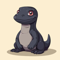 Adorable Cartoon Reptile with Big Eyes and a Gentle Smile Sitting Comfortably