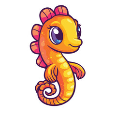 Adorable Cartoon Seahorse with Large Eyes and Vibrant Colors