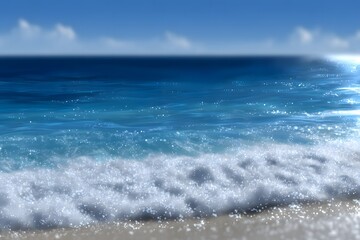 Vibrant ocean waves crashing on shore, clear blue skies above, perfect for beach-themed content and relaxation visuals.