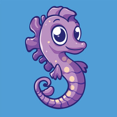 Adorable Purple Seahorse Cartoon Illustration with Large Eyes