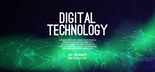 Digital technology internet network speed connection blue green background, cyber nano information, abstract communication, innovation future tech data, Ai big data lines dots, illustration vector 3d