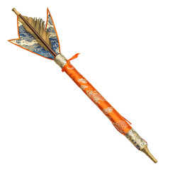 A Silk Arrow with Chinese Cloud and Dragon Patterns Isolated on Transparent Background