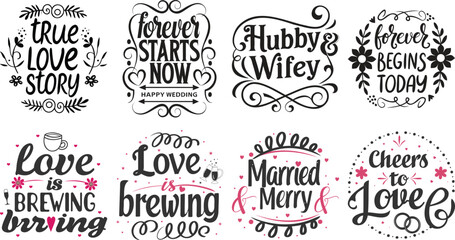 Fototapeta premium Typography Set for Marriage and Love Quotes