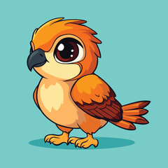 Cartoon Bird with Large Eyes and Orange Feathers Standing Upright
