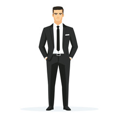 Stylish man in a suit with hands in pockets