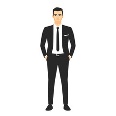 Stylish man in a suit with hands in pockets