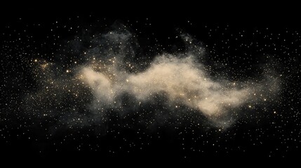 Golden glitter and smoke effect on black background for design