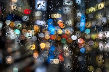 Vibrant city nightlife, colorful blurred lights reflecting in puddles, showcasing urban energy and modern lifestyle, ideal for text.