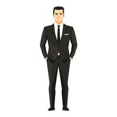 Stylish man in a suit with hands in pockets