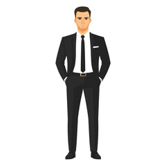 Stylish man in a suit with hands in pockets