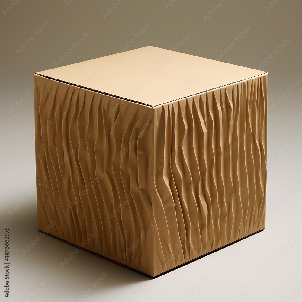 Poster abstract cube sculpture with unique textured surface, modern design object for minimalist home decor