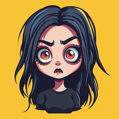 Annoyed Anime Girl with Fiery Eyes and Dark Hair