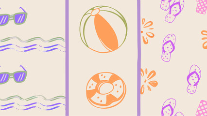 Embracing the nostalgic summer vibes with beach balls and flip flops on a retro styled background