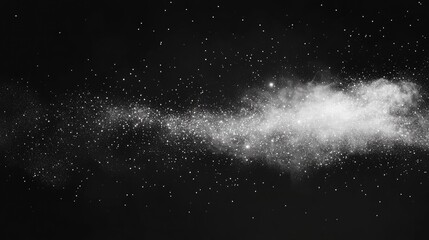 Cosmic galaxy of white particles and stars on black background close up