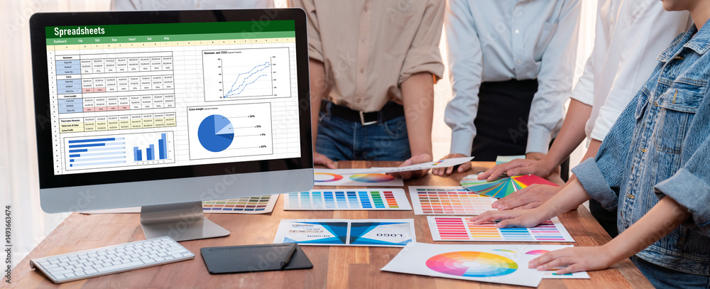 Poster Spreadsheet document information financial startup concept. data and graphs in spreadsheet documents for online analysis project dashboard accounting digital brisk