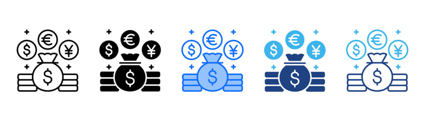 Currency Icon Set With Multiple Style Collection 