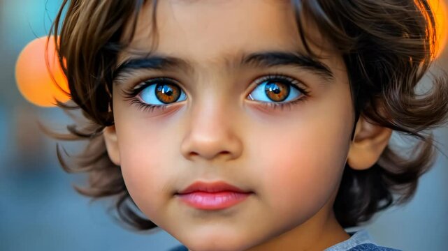 close up cute little Spanish boy with optimistic happy vibes looking at camera 