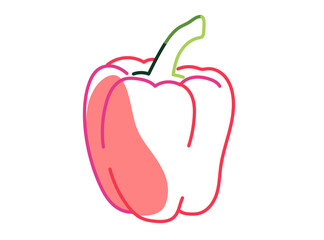 Bell pepper illustration in flat hand-drawn outline style on white background. Colorful vegetable drawing